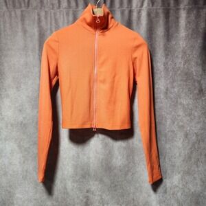 women's URBAN OUTFITTERS full zip crop top Jacket ribbed Orange long sleeve‎ M